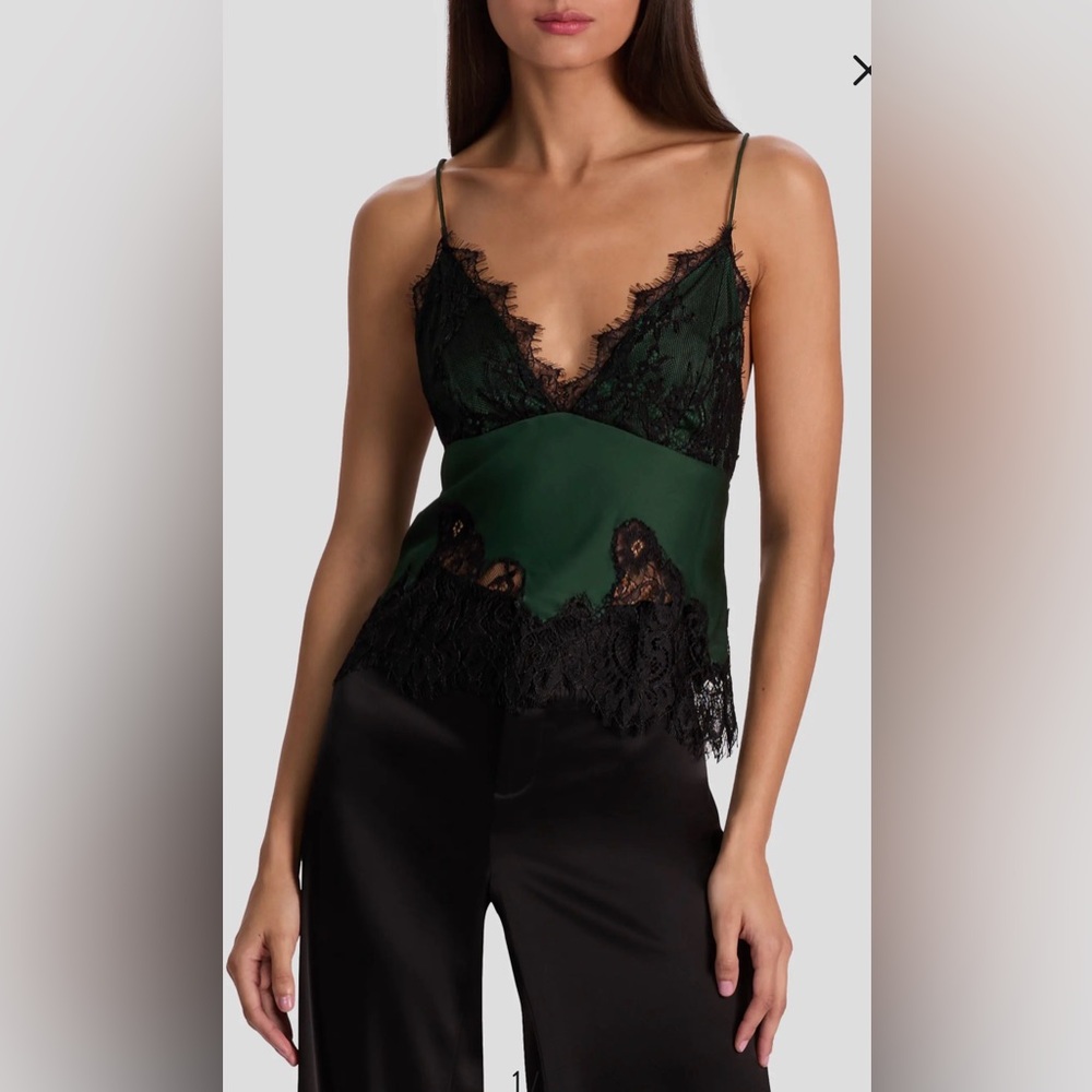 Alice + Olivia Claudia V Neck Lace Slip Top - Picture 2 of 13